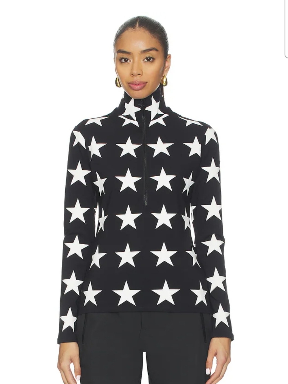 Goldbergh Luxury Sport Black and White Star Half-Zip Pullover